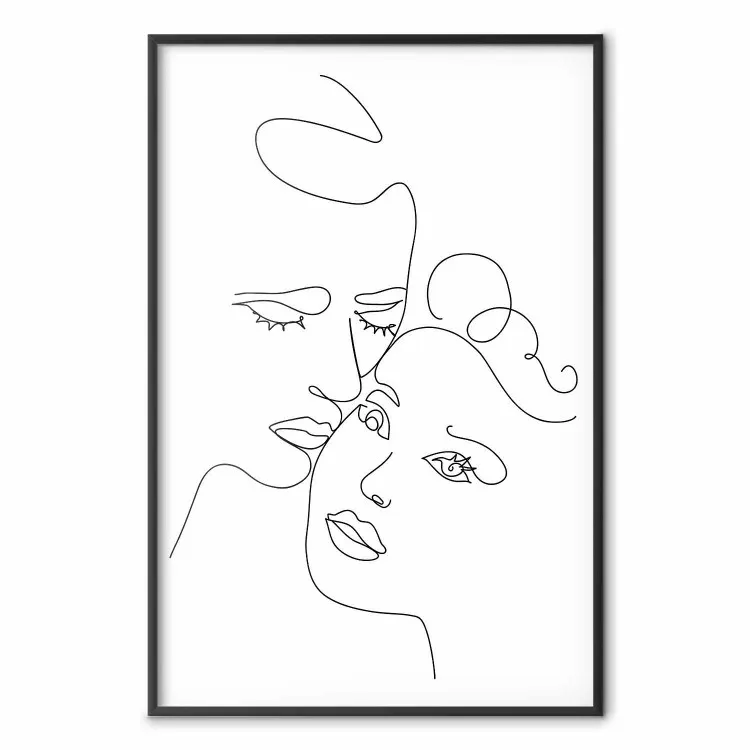 Zakochani - czarno-biały romantyczny lineart z twarzami dwojga ludzi