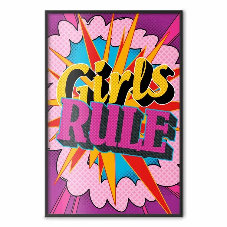 Girls Rule II - duży napis po angielsku w kolorowym motywie pop art