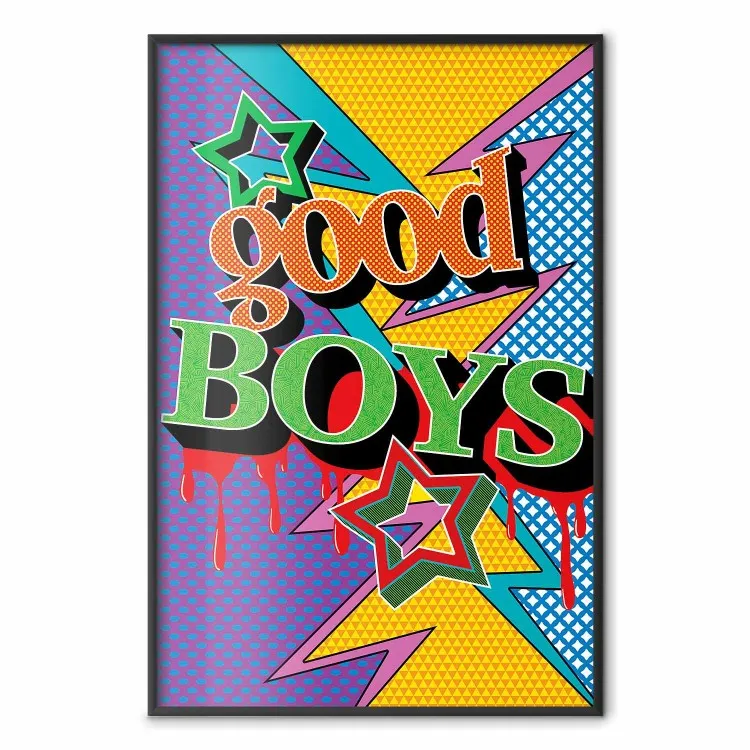 Good Boys - artystyczny napis po angielsku w kolorowym motywie pop art