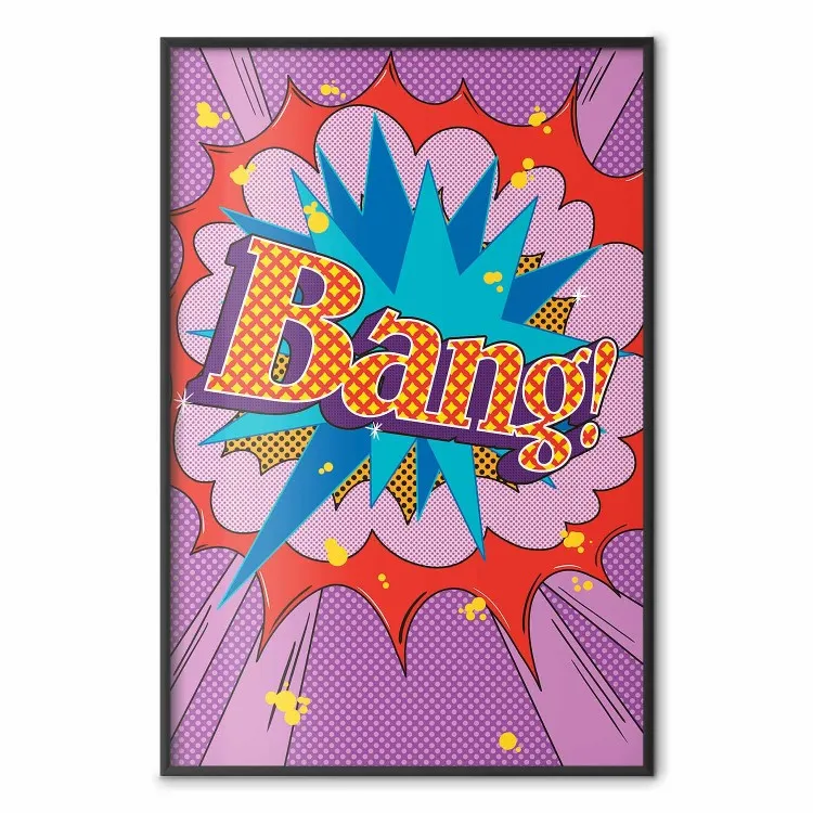 Bang! - kolorowy napis po angielsku w abstrakcyjnym motywie pop art