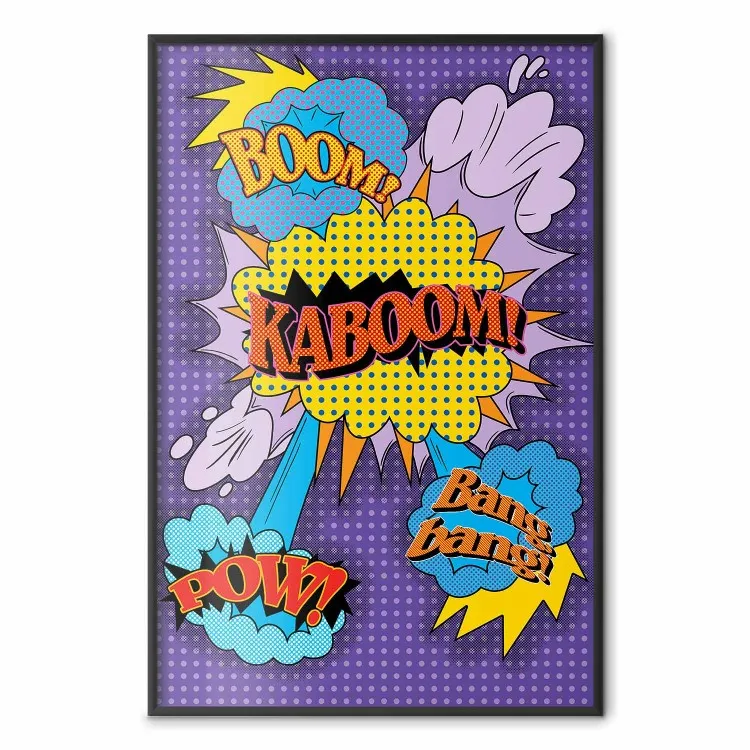 Kaboom! - napisy po angielsku z kolorowymi wzorami w motywie pop art