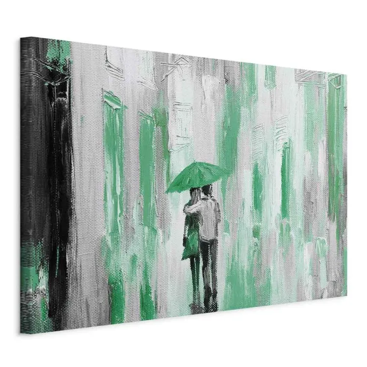 Zakochani pod parasolem - grafika z parą spacerującą w deszczu