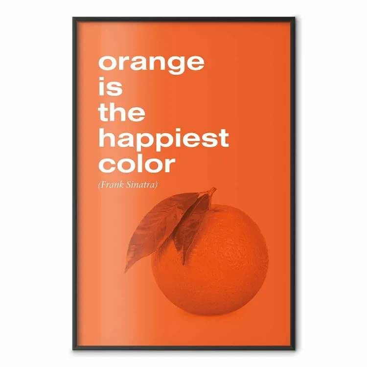 The Happiest Colour - cytat i owoc pomarańczy na pomarańczowym tle
