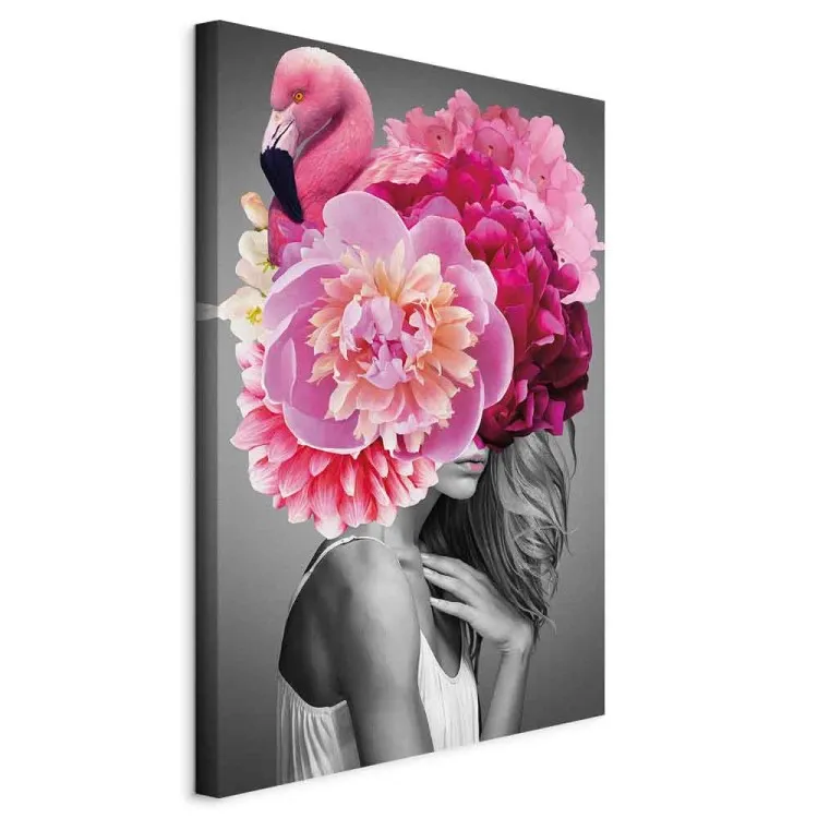 Flamingo Girl (1-częściowy) pionowy - kobieta z ptakiem i piwonią