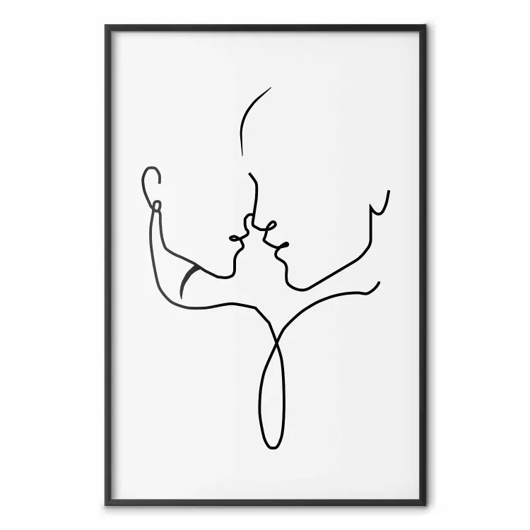 Wspólne spojrzenie - czarny lineart zakochanych postaci na jasnym tle