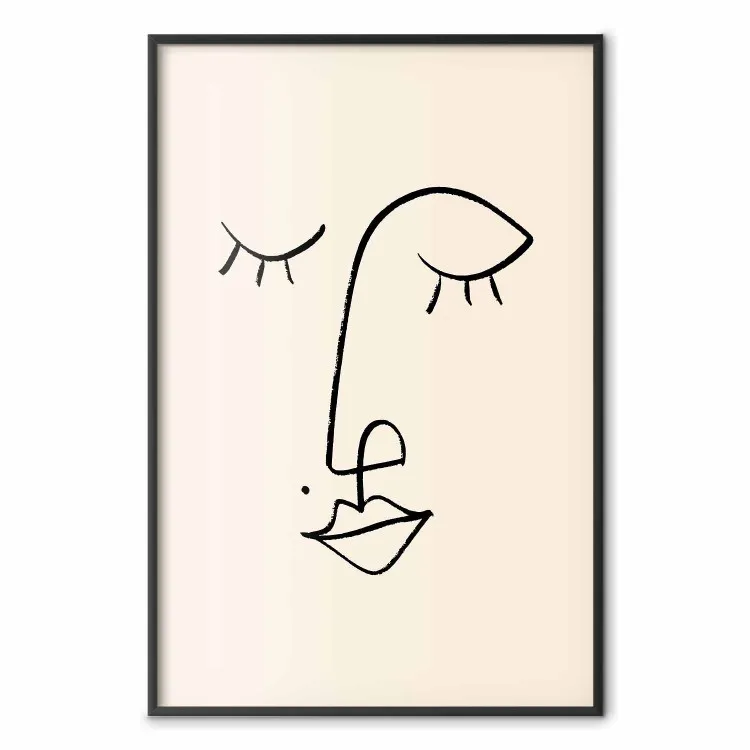 Zalotny pieprzyk - line art twarzy na jasnym tle w stylu abstrakcyjnym