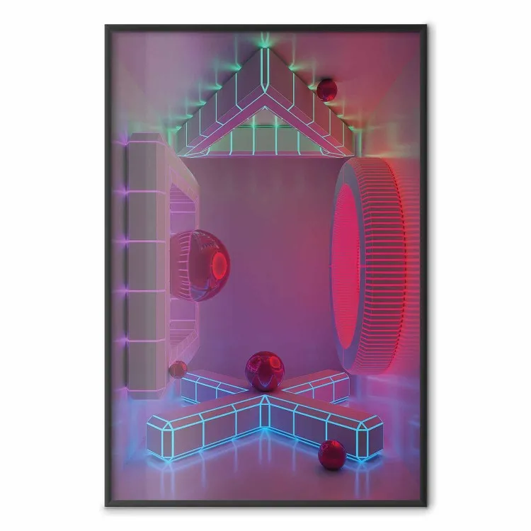 Cztery ściany - figury geometryczne z neonami w stylu abstrakcyjnym