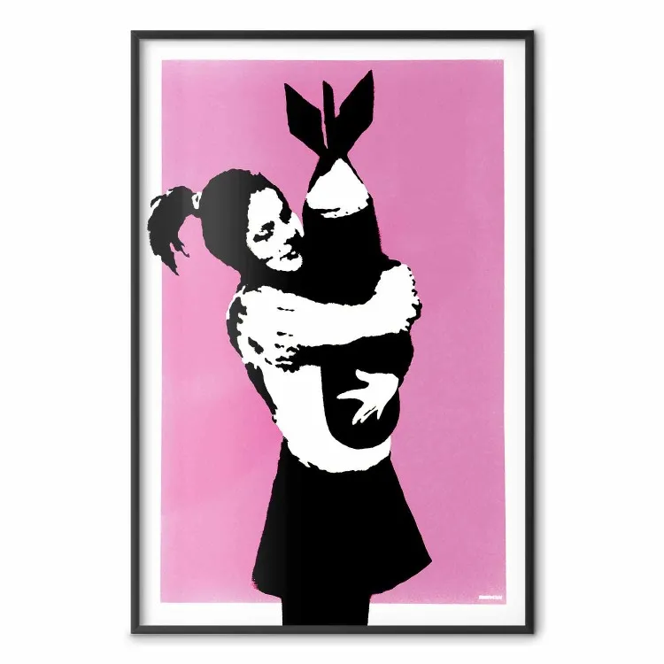 Bombowy uścisk - dziewczyna z bombą na różowym tle w stylu Banksy