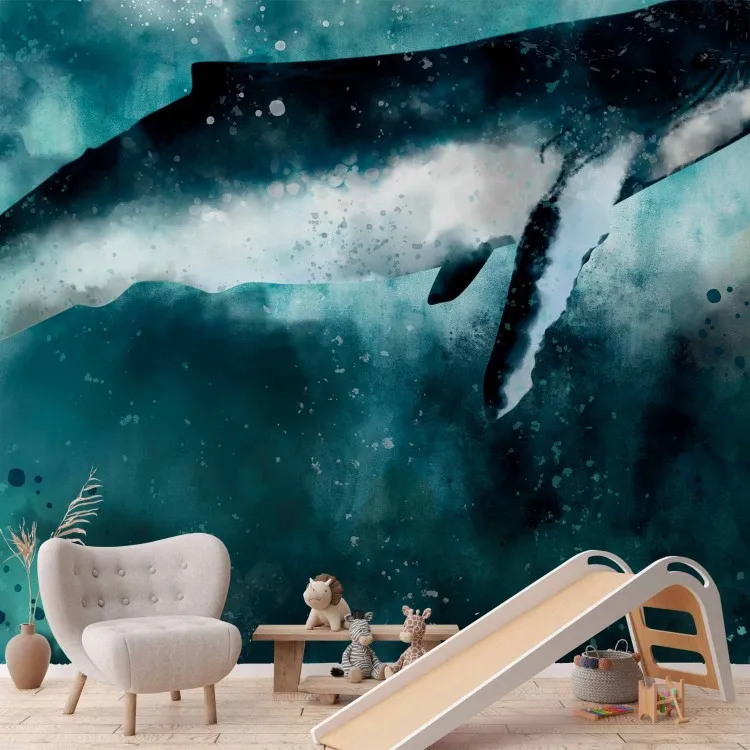 Duża ryba - fantazyjny pejzaż z wielorybem na tle turkusowego oceanu