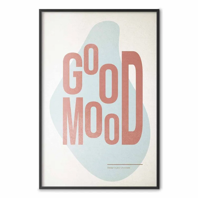 Good Mood - czerwone napisy po angielsku na tle pastelowej abstrakcji