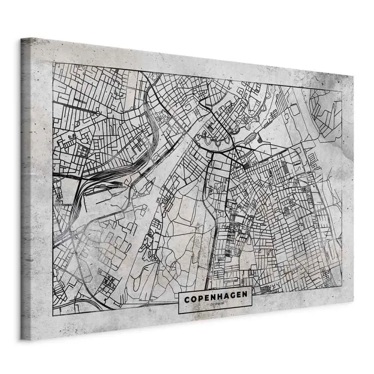 Mapa Kopenhagi - plan centrum stolicy Danii w czerni i bieli