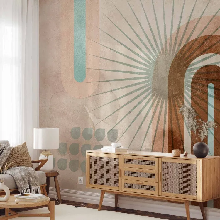 Geometryczne łuki - akwarelowa abstrakcja ze słońcem i deseniami