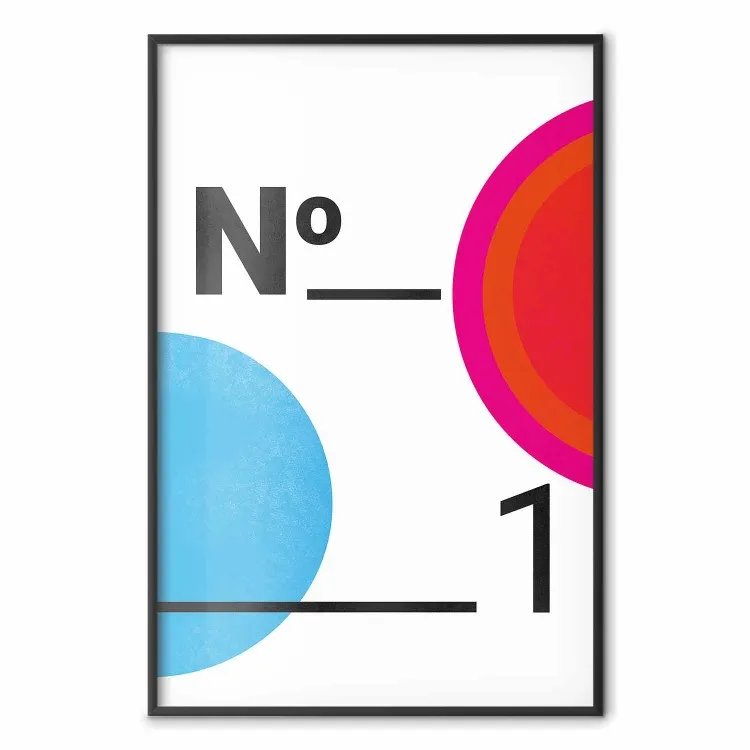 Numer 1 - czarne liczby i kolorowe figury geometryczne na białym tle