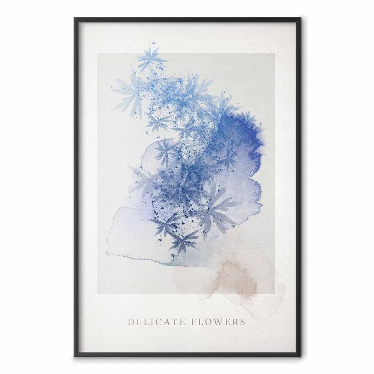 Delicate Flowers - napisy po angielsku i niebieskie akwarelowe kwiaty
