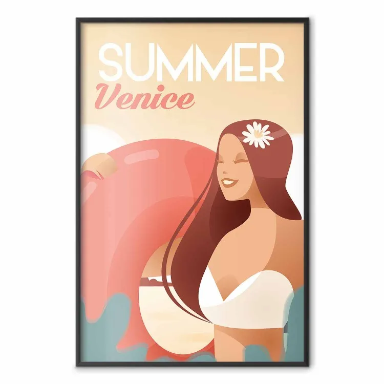Wenecka plaża - letnia kompozycja z kobietą i napisami po angielsku