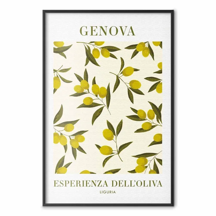 Oliwki z Ligurii - prosta kompozycja w małe owoce i napisy po włosku