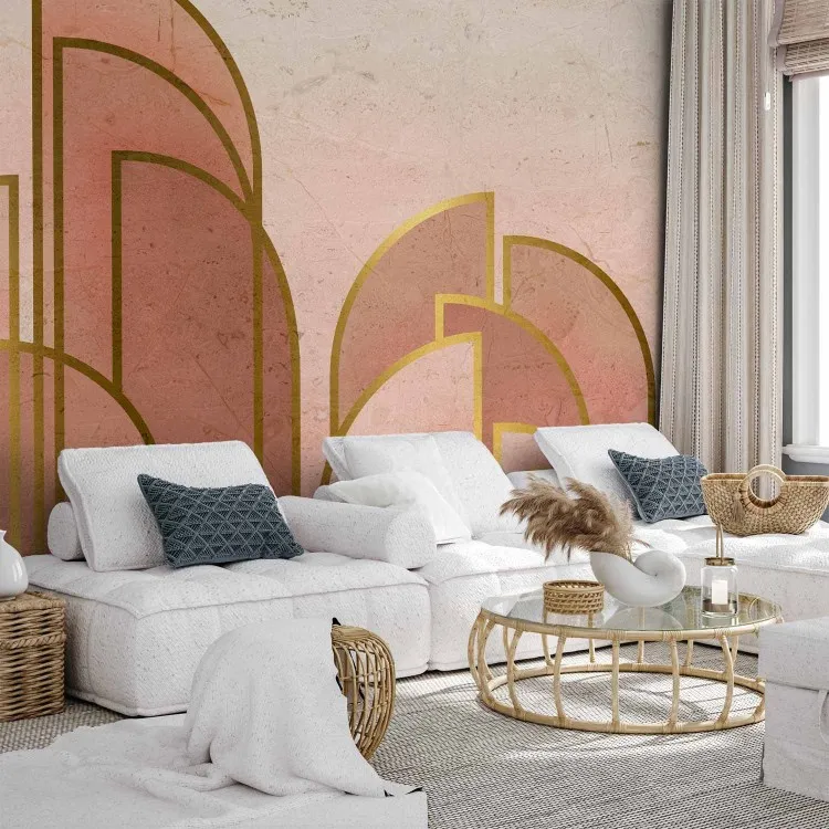 Różowa abstrakcja z łukami - geometryczna kompozycja w stylu art deco