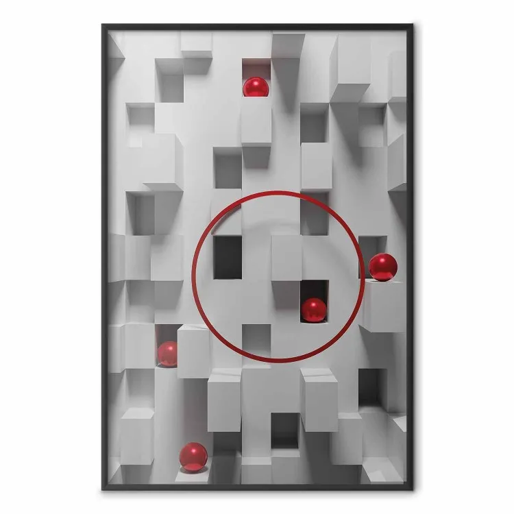 Elewacja wyobraźni - geometryczna abstrakcja w bloki i czerwone kule