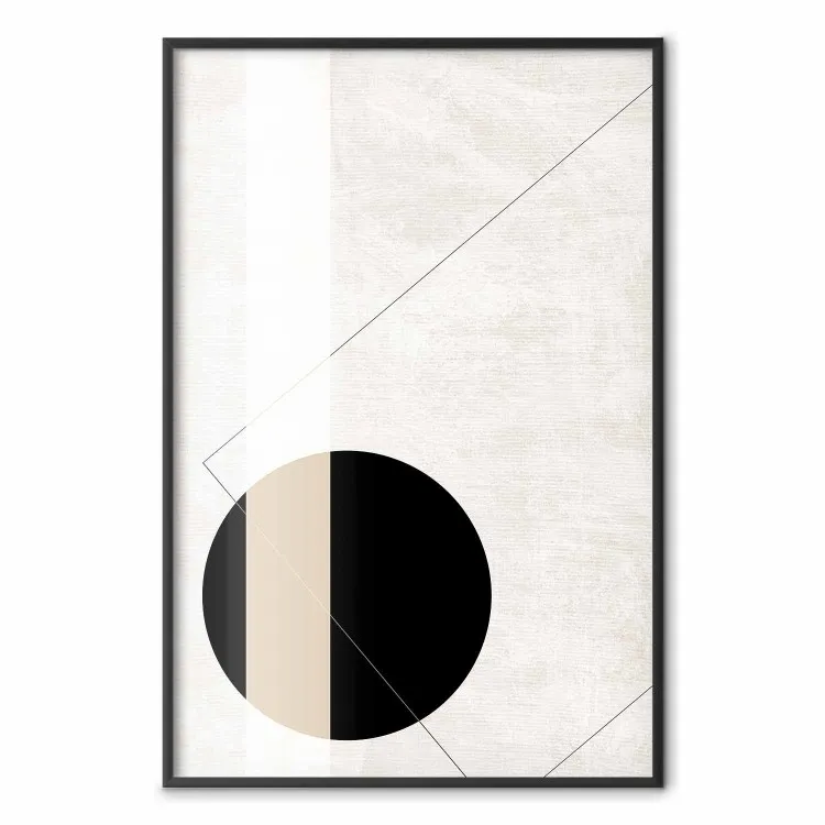 Punkt zbiegu - geometryczna abstrakcja w czarne koło na beżowym tle