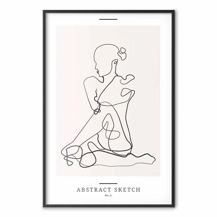 Abstrakcyjny szkic - prosty lineart z postacią kobiety i napisami