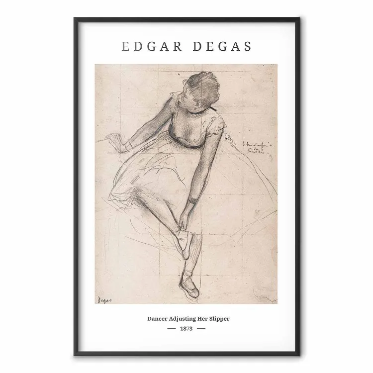 Edgar Degas: Tancerka poprawiająca pantofel - kobieta i czarne napisy