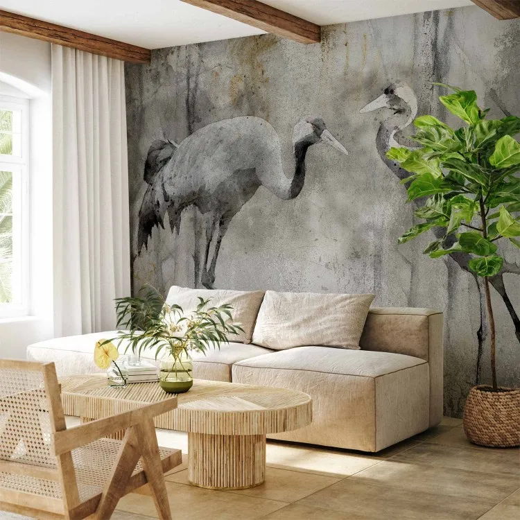 Wiosenna miłość ptaków – motyw żurawi w odcieniach szarości