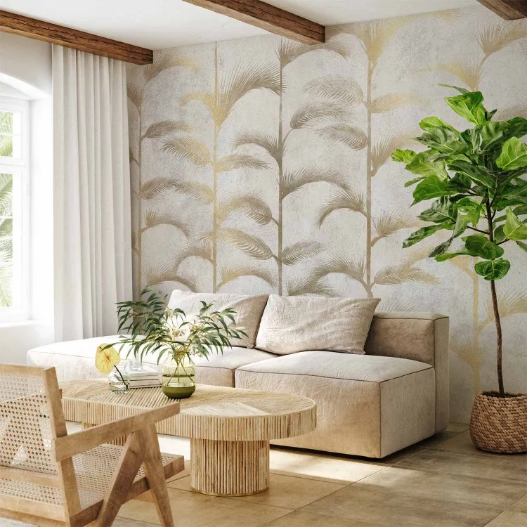 Delikatny gaj palmowy - abstrakcja ze złotymi palmami w stylu art deco