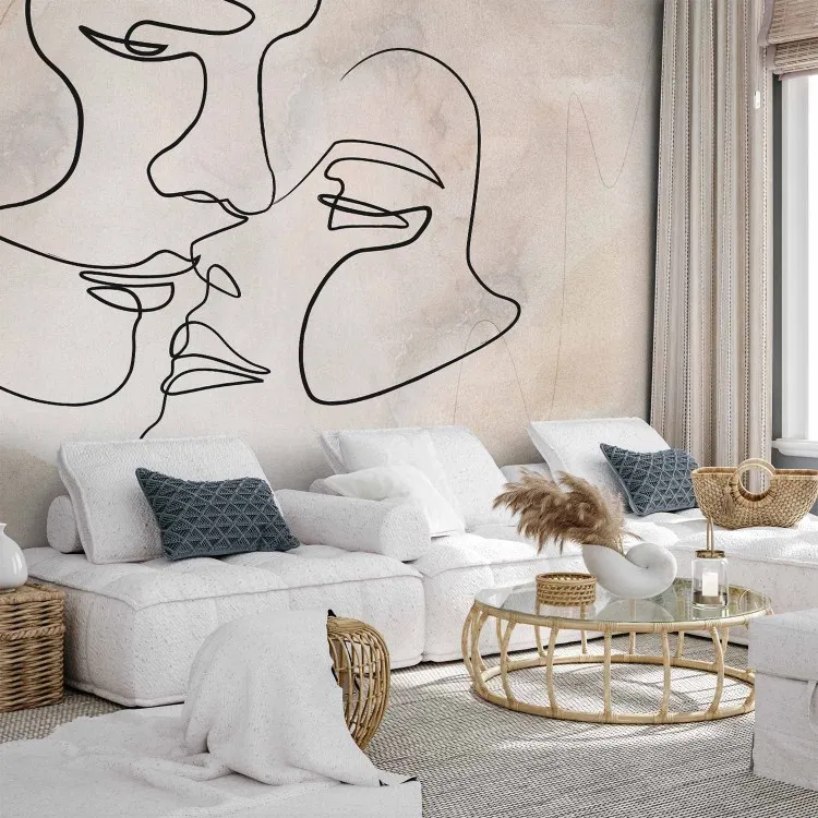 Pocałunek miłości - grafika całującej się pary w stylu line art