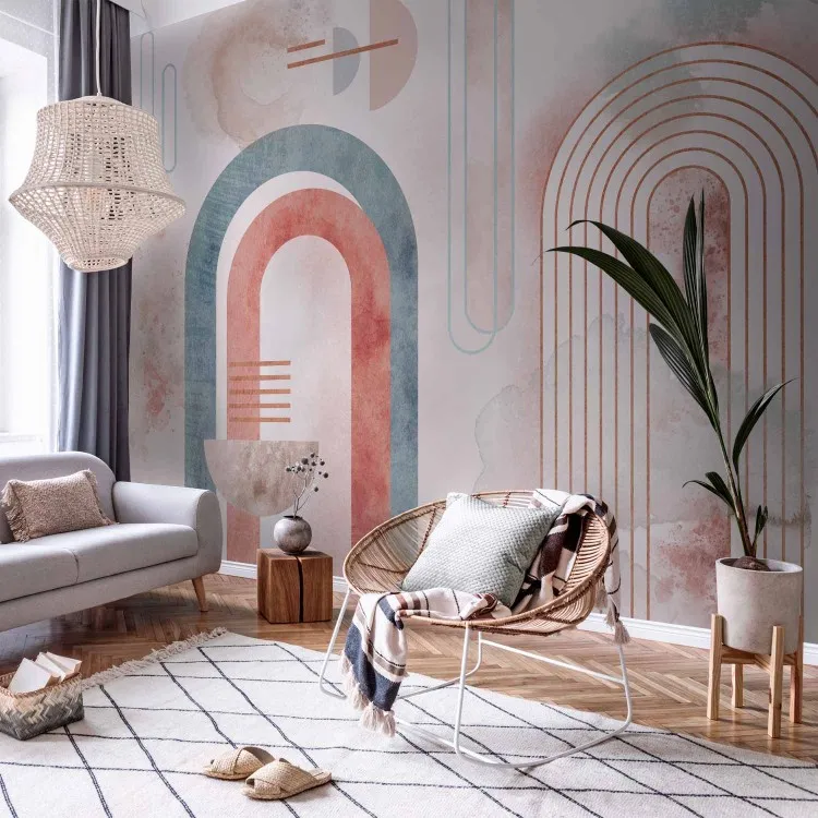 Abstrakcja - geometryczne tło w odcieniach niebieskiego i czerwonego