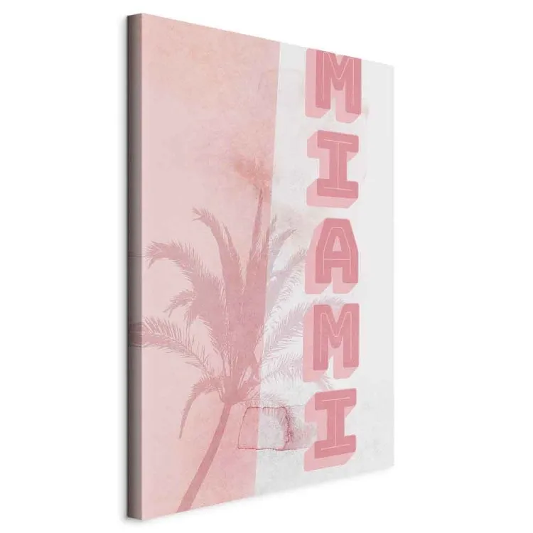 Neony miasta (1-częściowy) - różowy napis Miami na tle wysokiej palmy