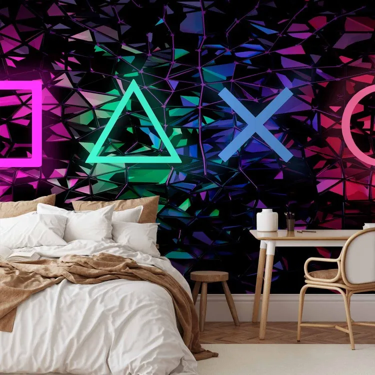 Symbole zabawy - neonowe geometryczne figury na ciemnym tle