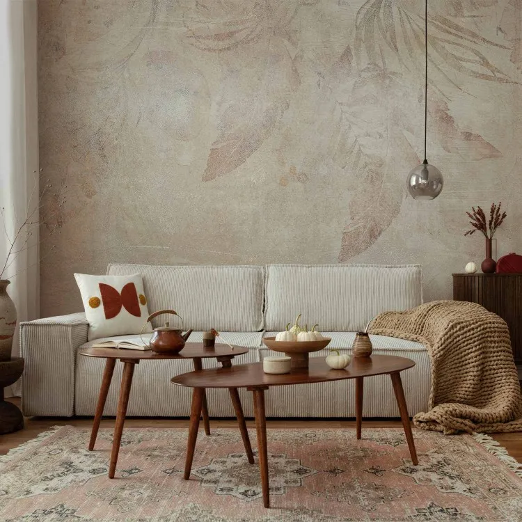 Wspomnienie natury - grafika z liśćmi i krzewami na betonowym tle