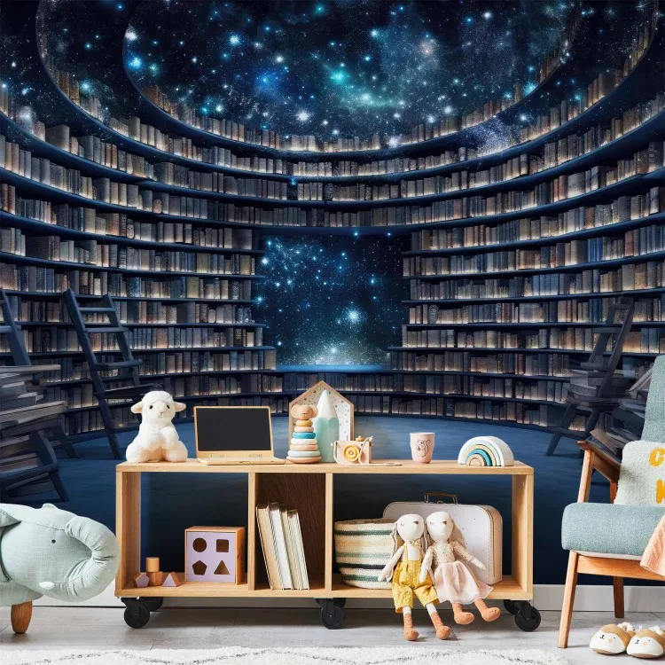 Książki i gwiazdy - biblioteka w kosmosie z gwieździstym niebem