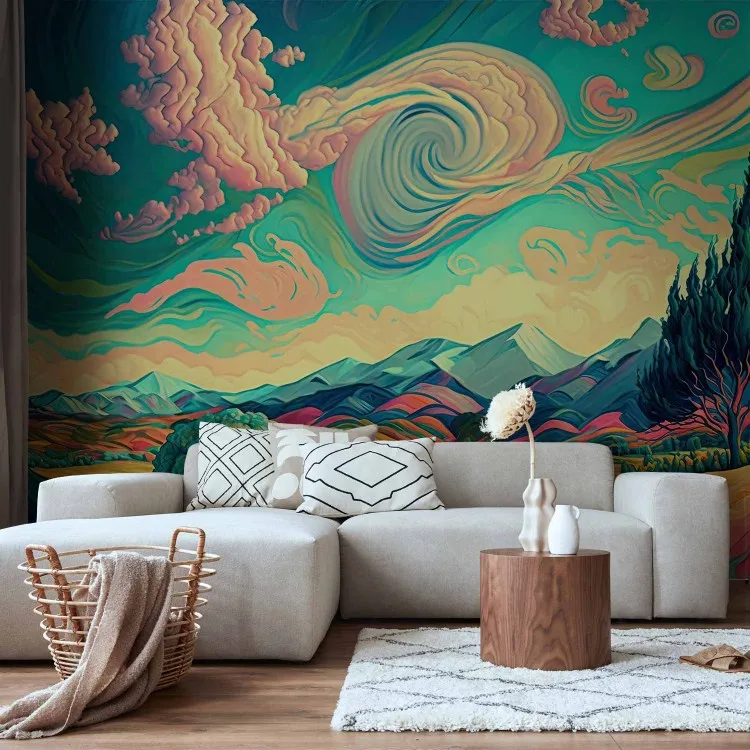 Górska sceneria - kolorowy krajobraz inspirowany twórczością Van Gogha