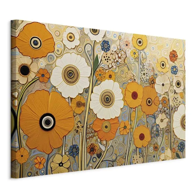 Pomarańczowa łąka - kompozycja z kwiatów w stylistyce obrazów Klimta
