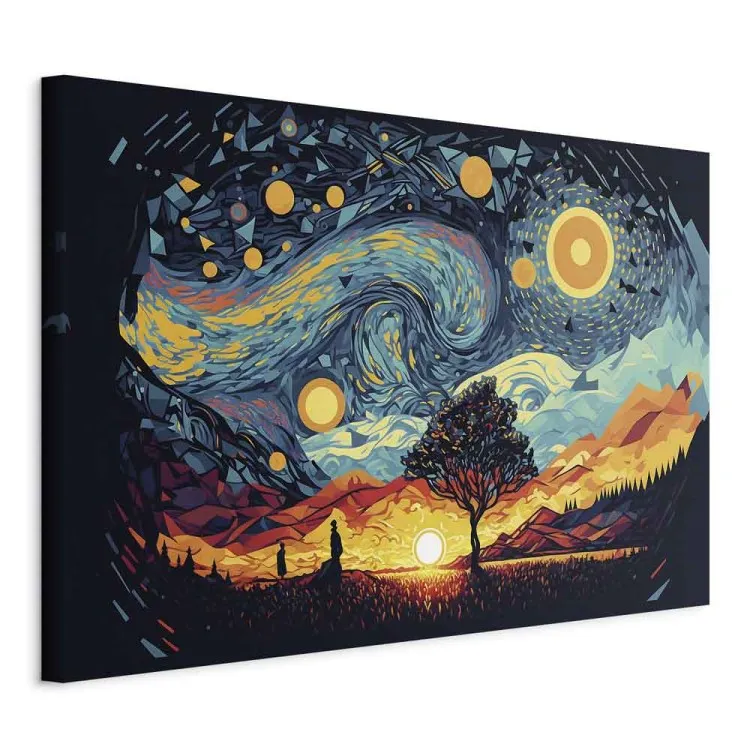 Wschód słońca - kolorowy pejzaż inspirowany twórczością Van Gogha
