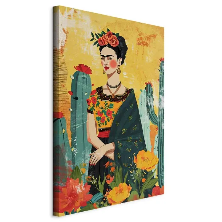 Frida Kahlo - artystyczne przedstawienie artystki z kaktusami
