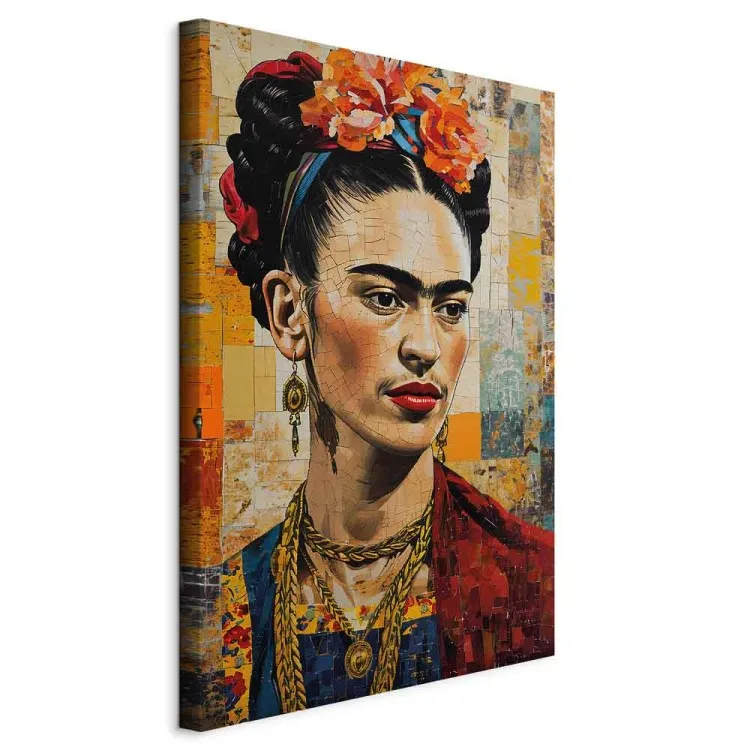 Frida Kahlo - portret na tle mozaiki inspirowany stylem Klimta