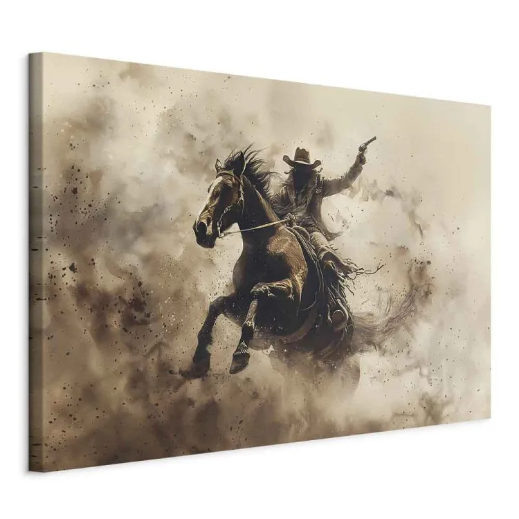 Dziki galop - kowboj pędzący na koniu z wyciągniętą bronią