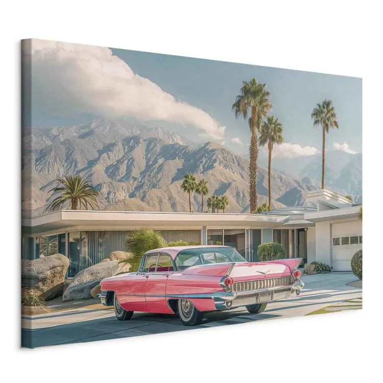 Retro Cadillac - klasyczny samochód na tle gór i palm