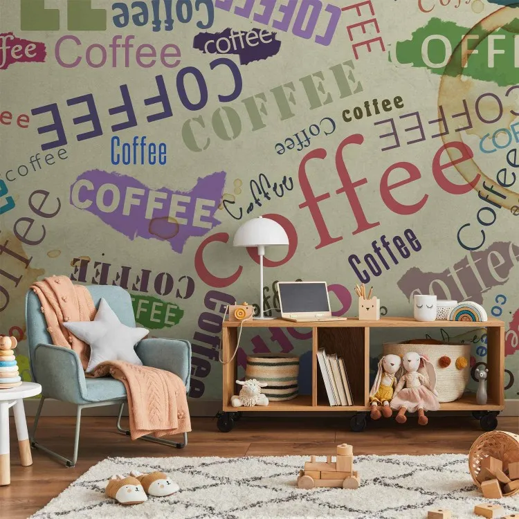 The fragrance of coffee - motyw kawy na tle z kolorowymi napisami